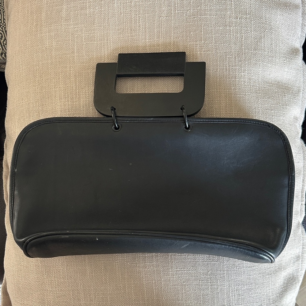 DKNY Vintage Black Leather Clutch Style Handbag with Handles
